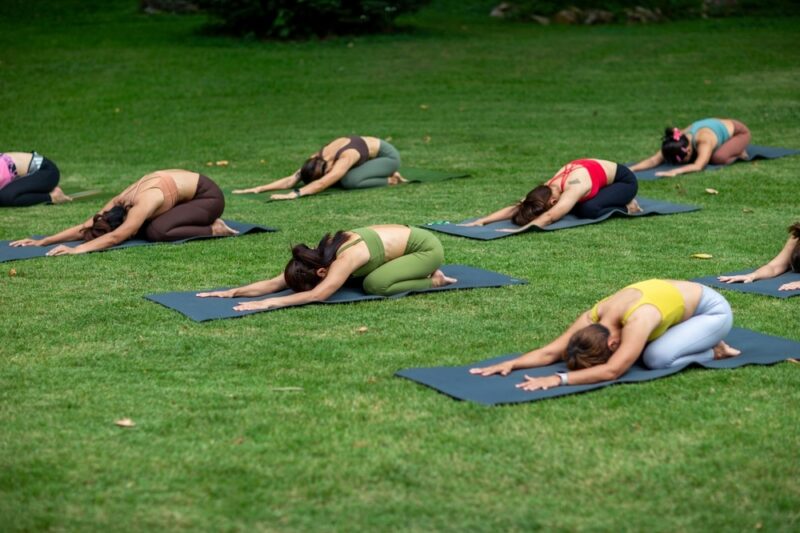 Yoga,Group,People,Training,And,Warrior,Pose,Attending,Yoga,Outside